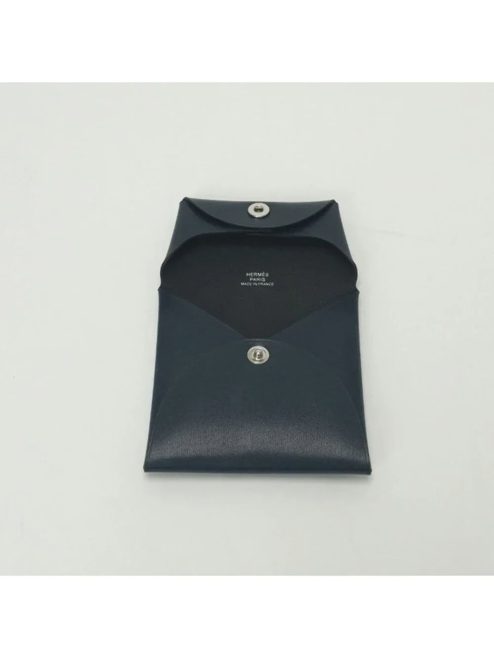 Hermes Bastia Verso Wallet Coin Purse Box Calf Blue Silver